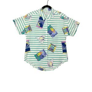 90s Vintage Striped Hawaiian Vacation Resort Button Up Shirt Size Small Hipster